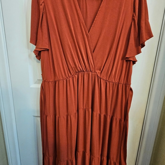 Simplee Plus Rust Orange Midi Dress Tiered Skirt 3XL - Picture 8 of 16